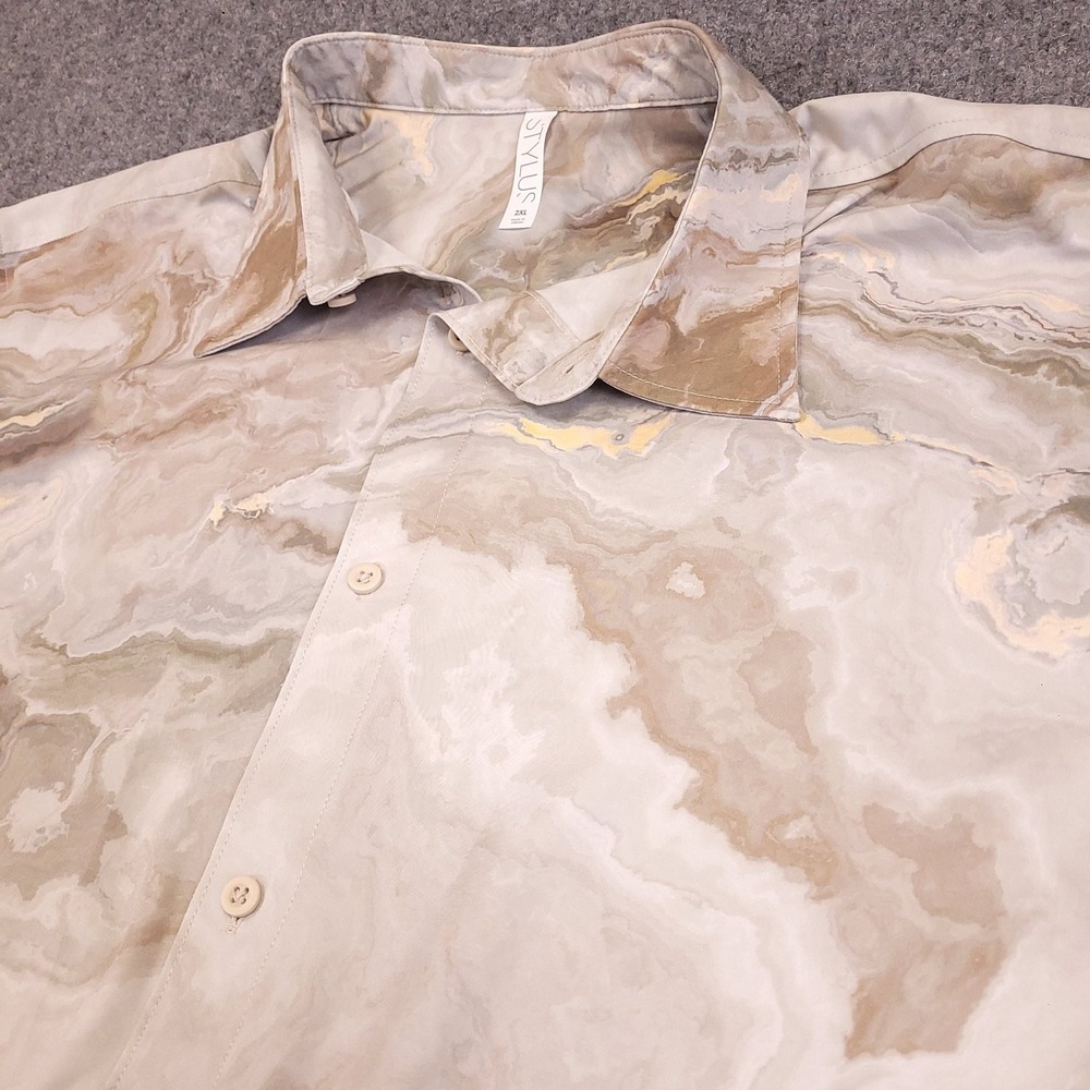 Stylus Casual Button-Down Shirt Men's 2XL‎ Marbled Abstract Short Sleeve Spread